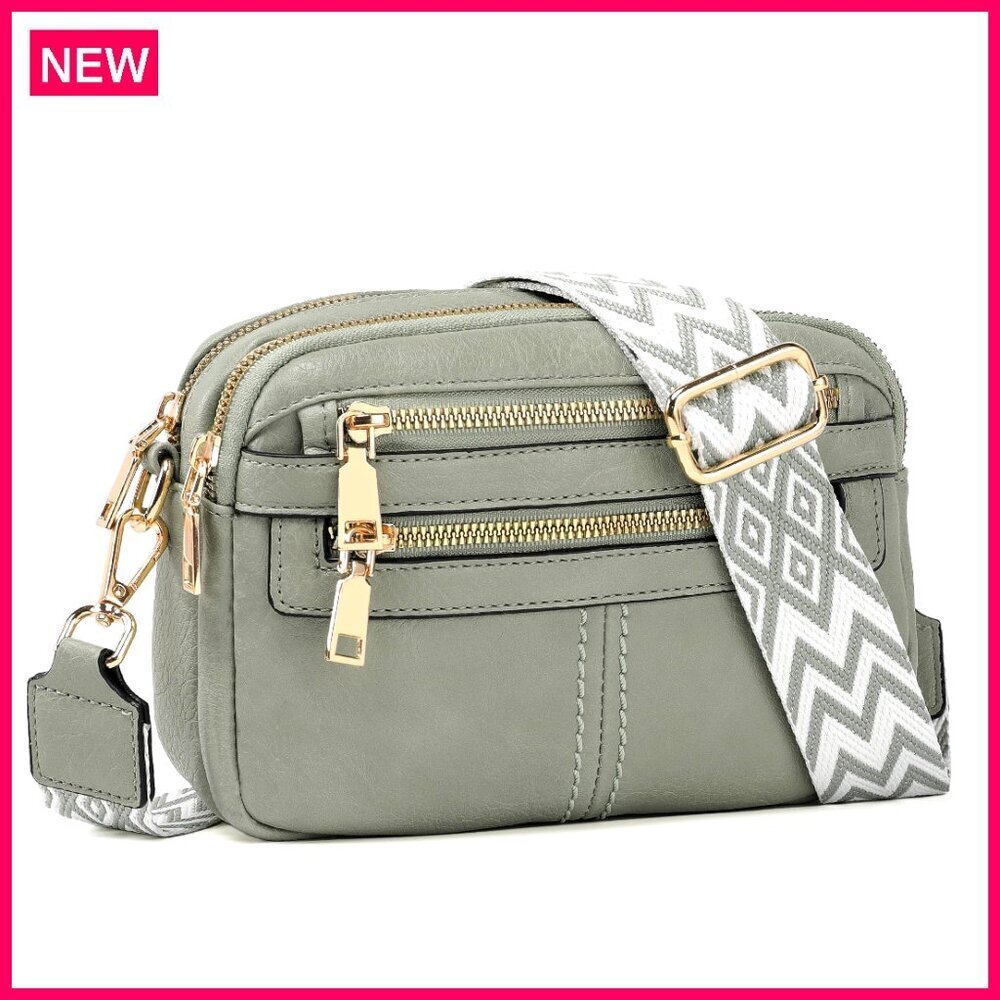 6-Pocket Vegan Leather Crossbody Bag, Adjustable Strap, Travel Purse